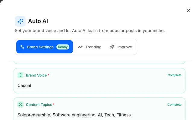 PostQuickAI brand voice screen