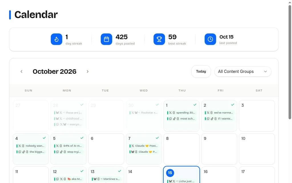 PostQuickAI calendar screen