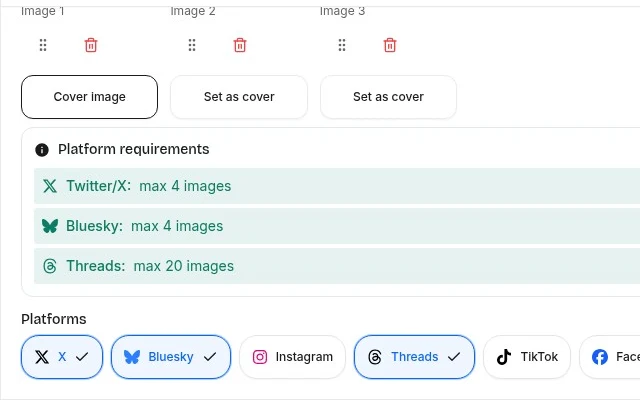 PostQuickAI cross-posting screen
