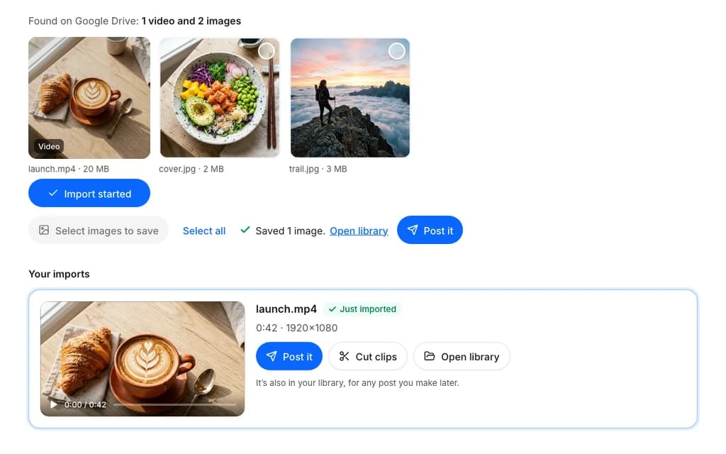 PostQuickAI import from links and drive screen